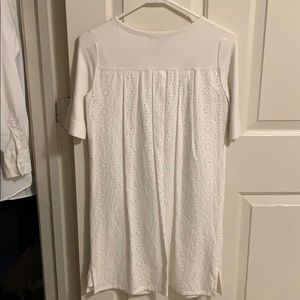 White lace back shift dress